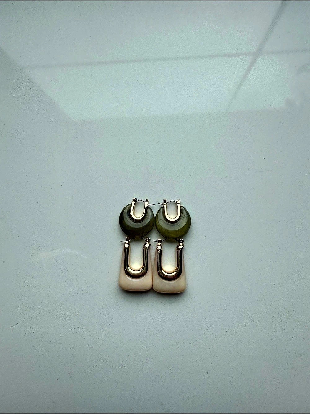 AE Green & Cream U-Shaped Drop Earrings